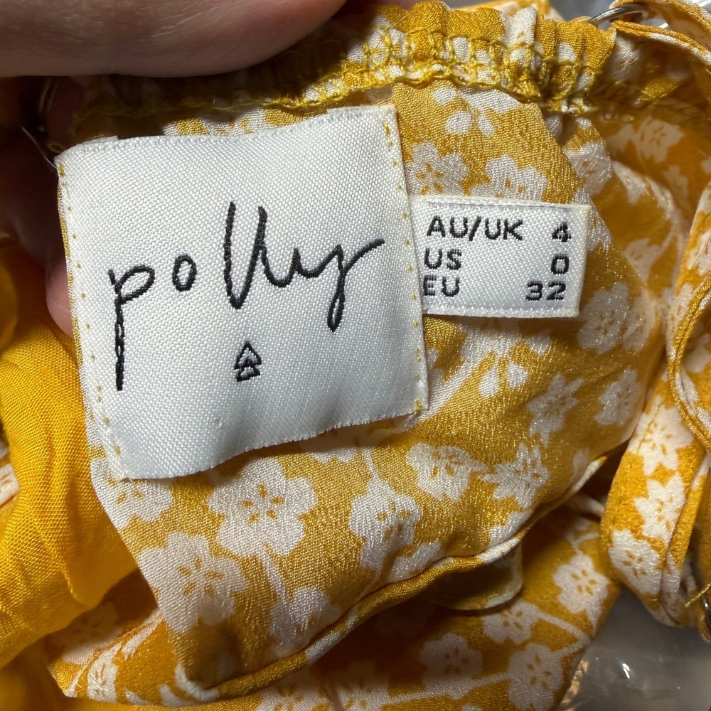 Yellow Floral Crop Top Button Front Adjustable Straps Women's Size S - Picture 5 of 5